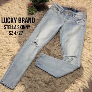 Lucky Brand Stella Skinny Sz 4/27-Light Wash-Distressed with Holes